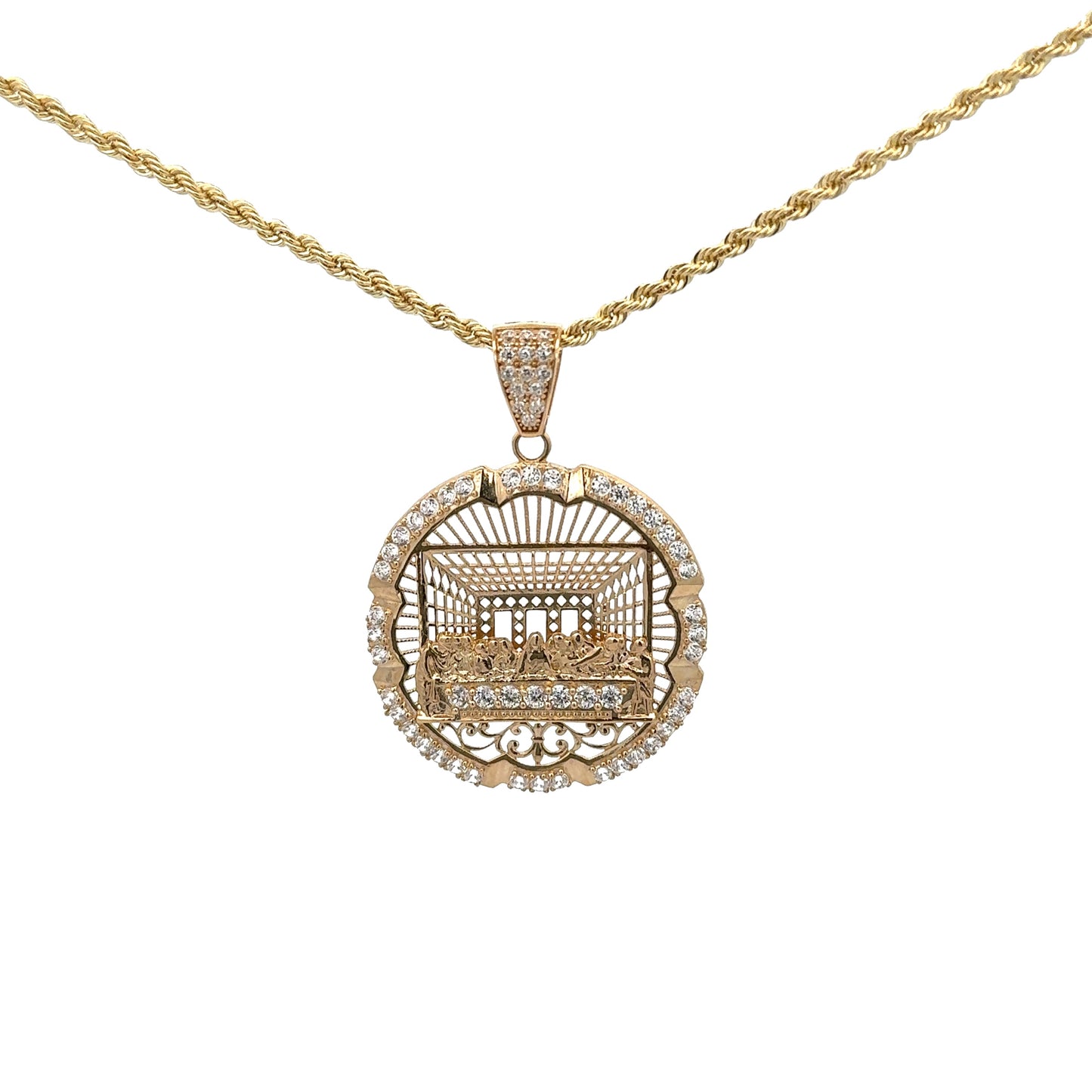 New 14K CZ Last Supper Pendant & Rope Chain H.J™️