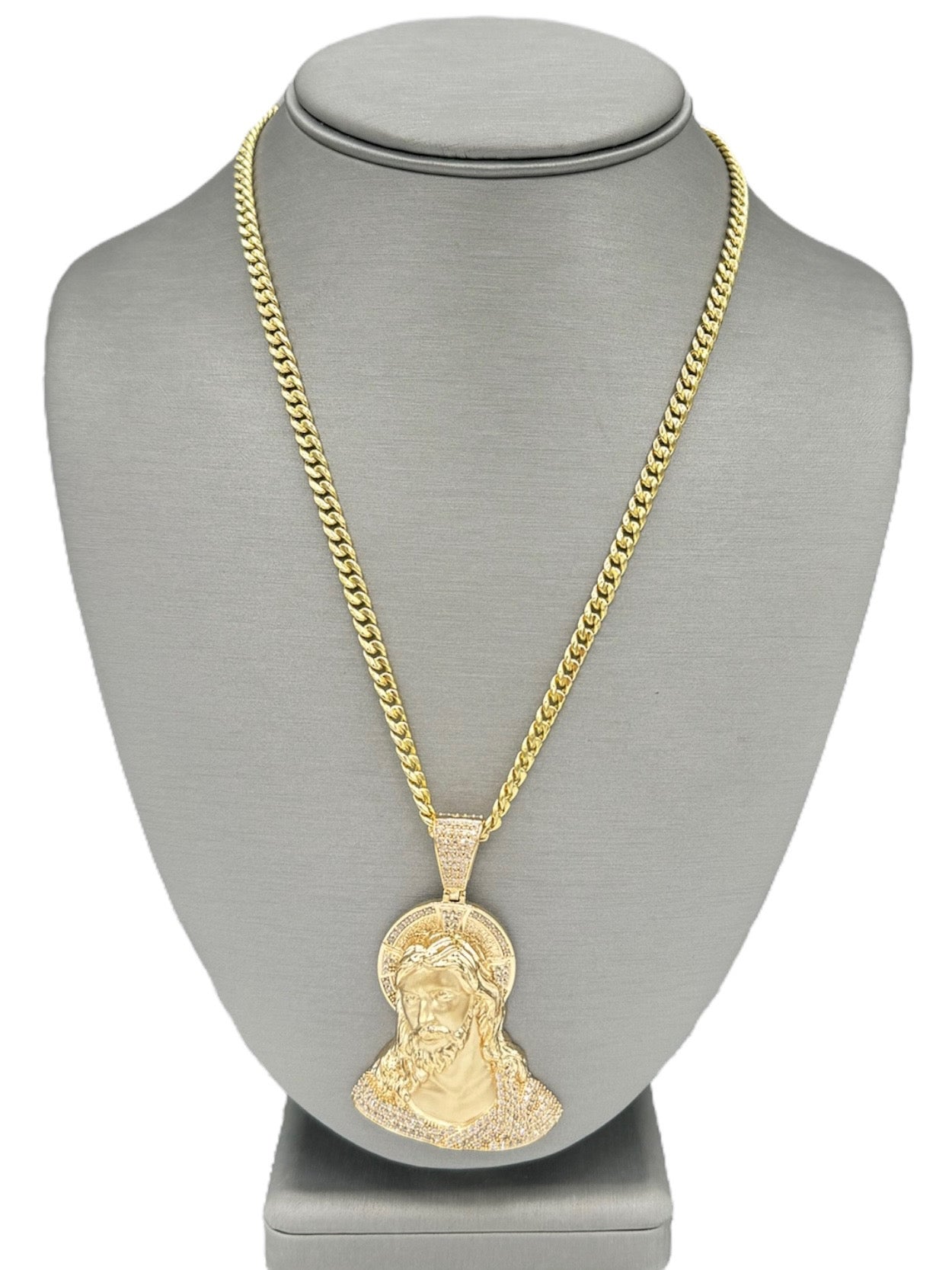 New 14K CZ Jesus Pendant Miami Cuban