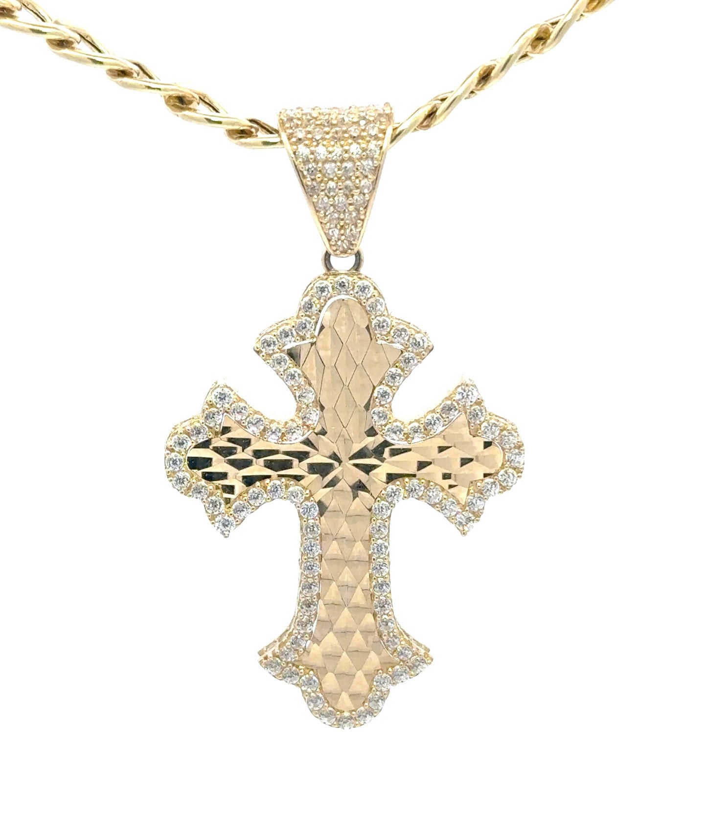 New 14K CZ Cross Pendant & Cuban Chain H.J™️