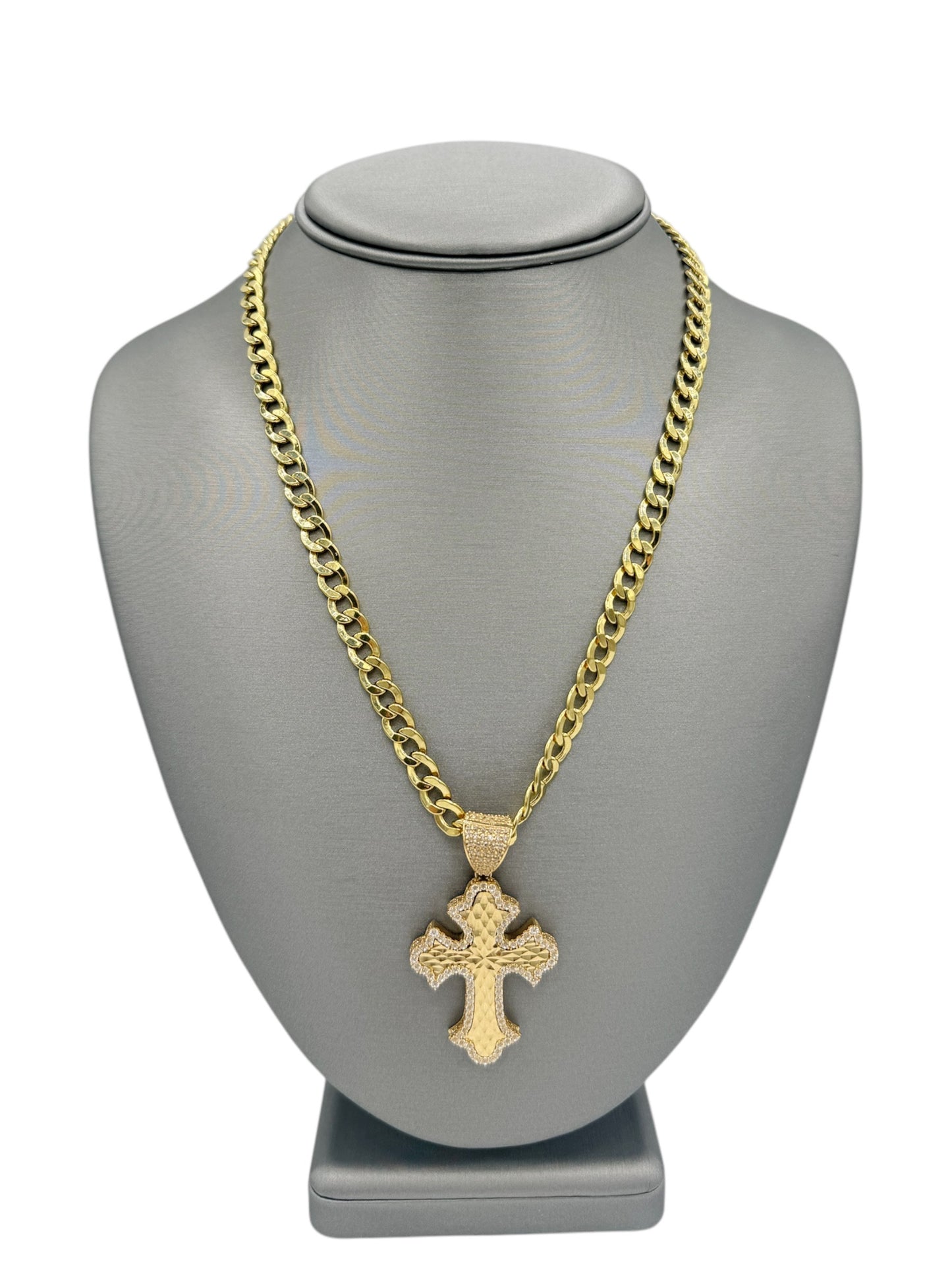 New 14K CZ Cross Pendant & Cuban Chain H.J™️