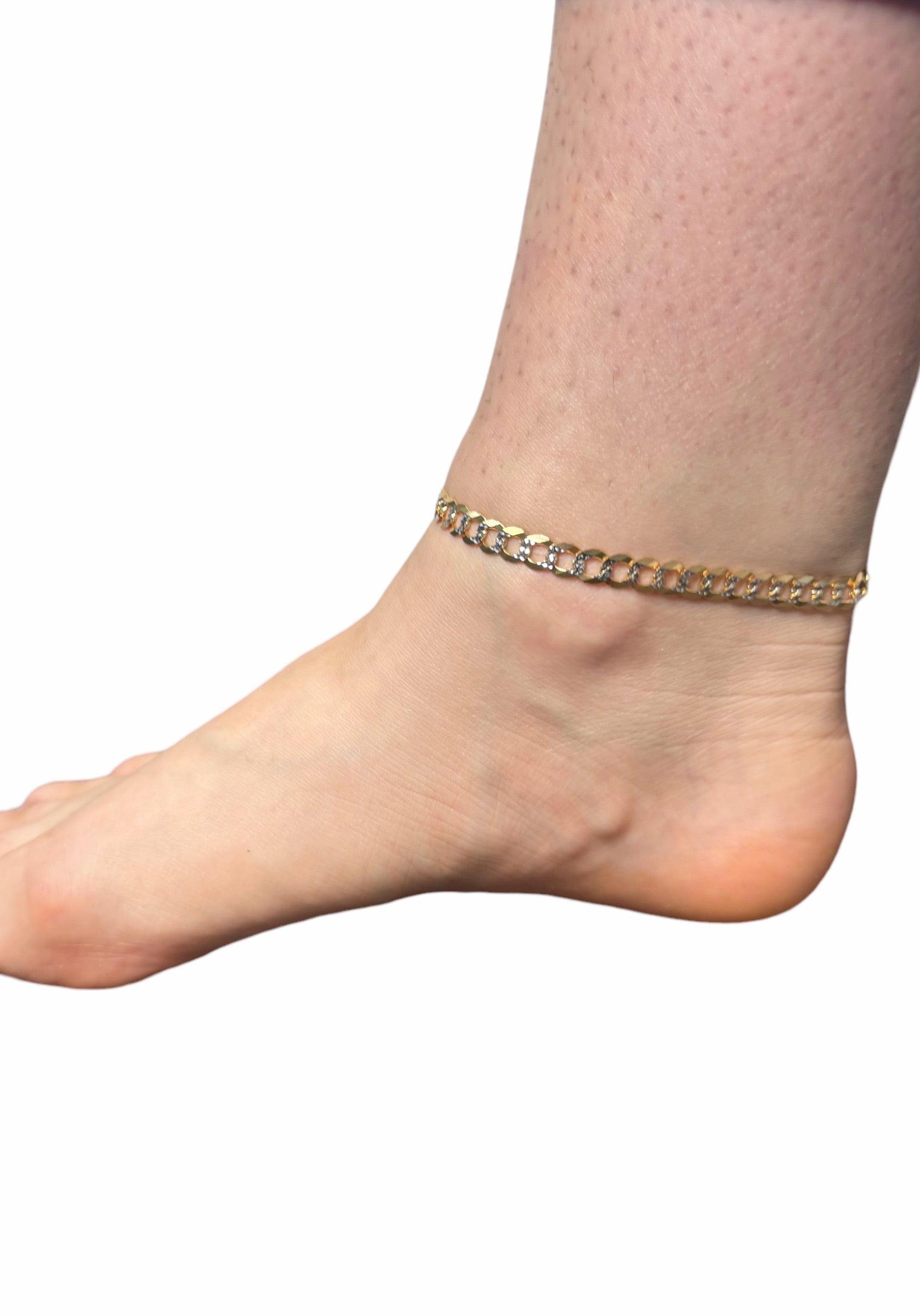 New 14K Solid Two Tone Ankle Bracelet (7.0MM). H.J