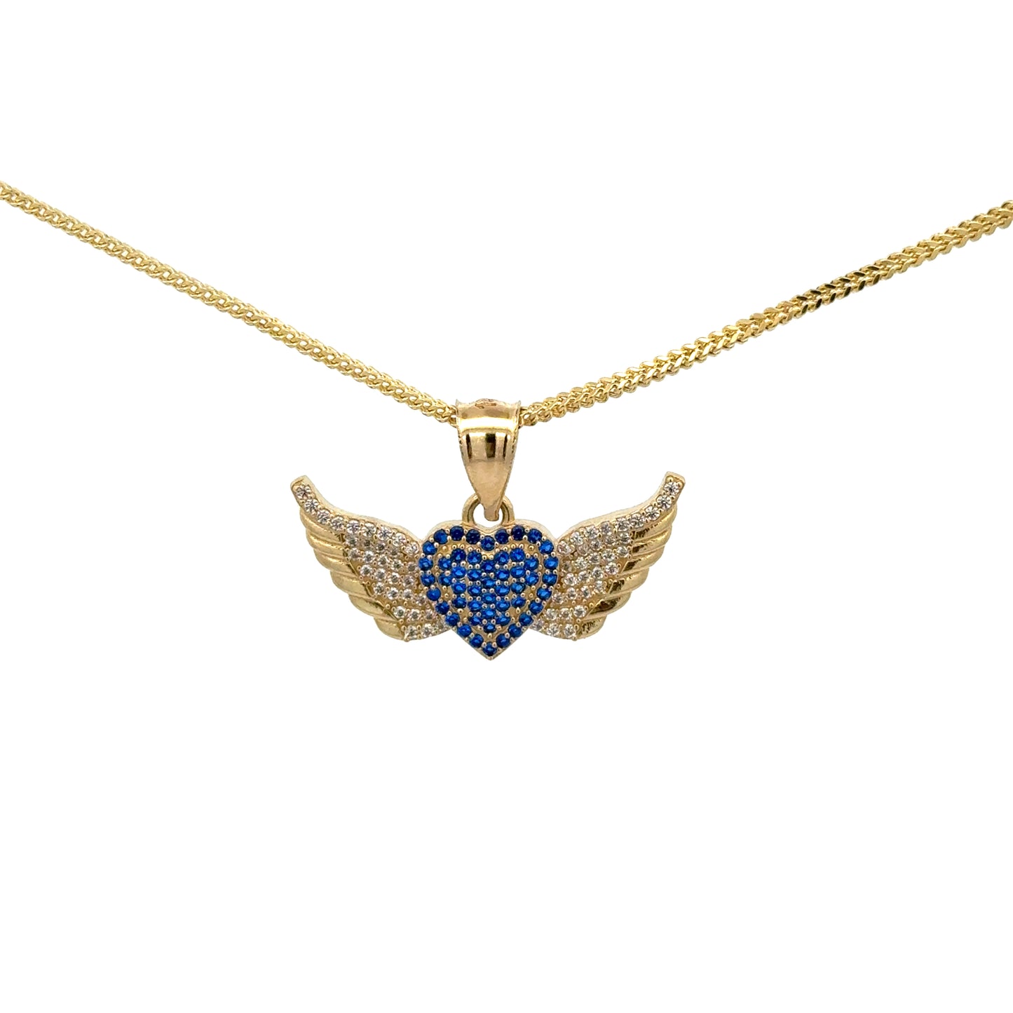 New 14K CZ Heart With Wings Pendant & Franco Chain. H.J™️