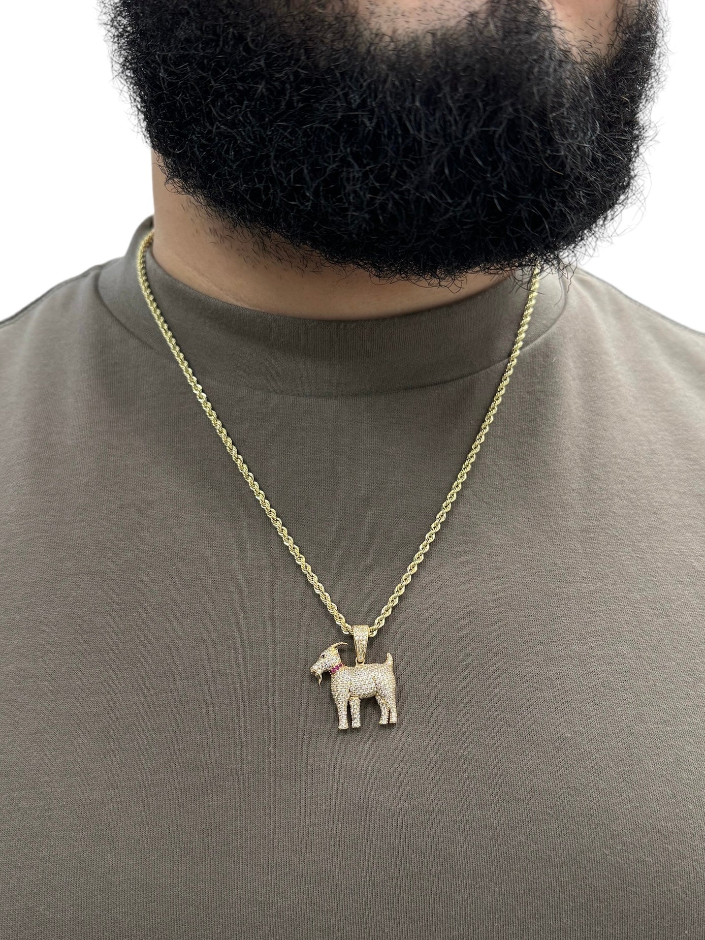 New 14K Goat Pendant & Rope Chain (2.8MM). H.J™️