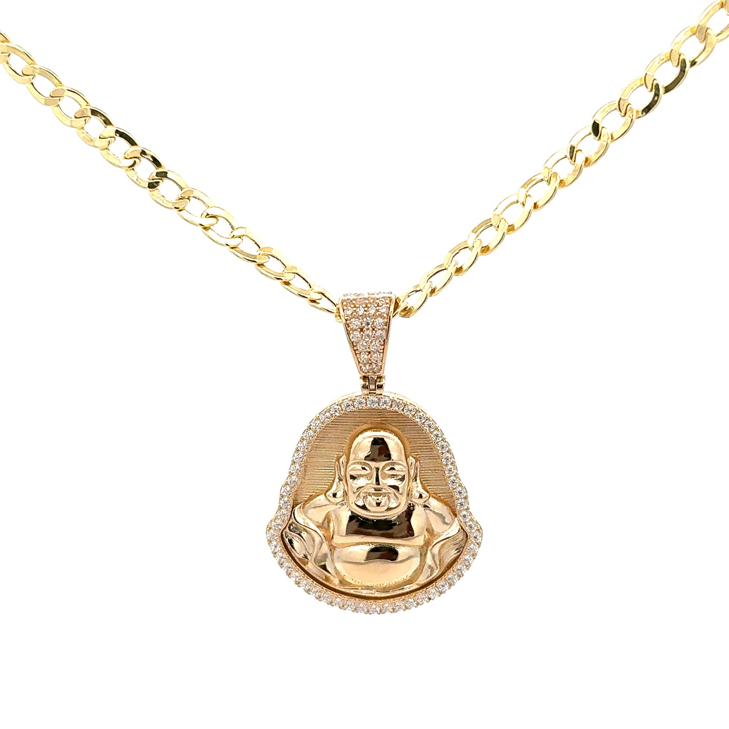 New 14K CZ Buddha Pendant & Cuban Chain. H.J™️