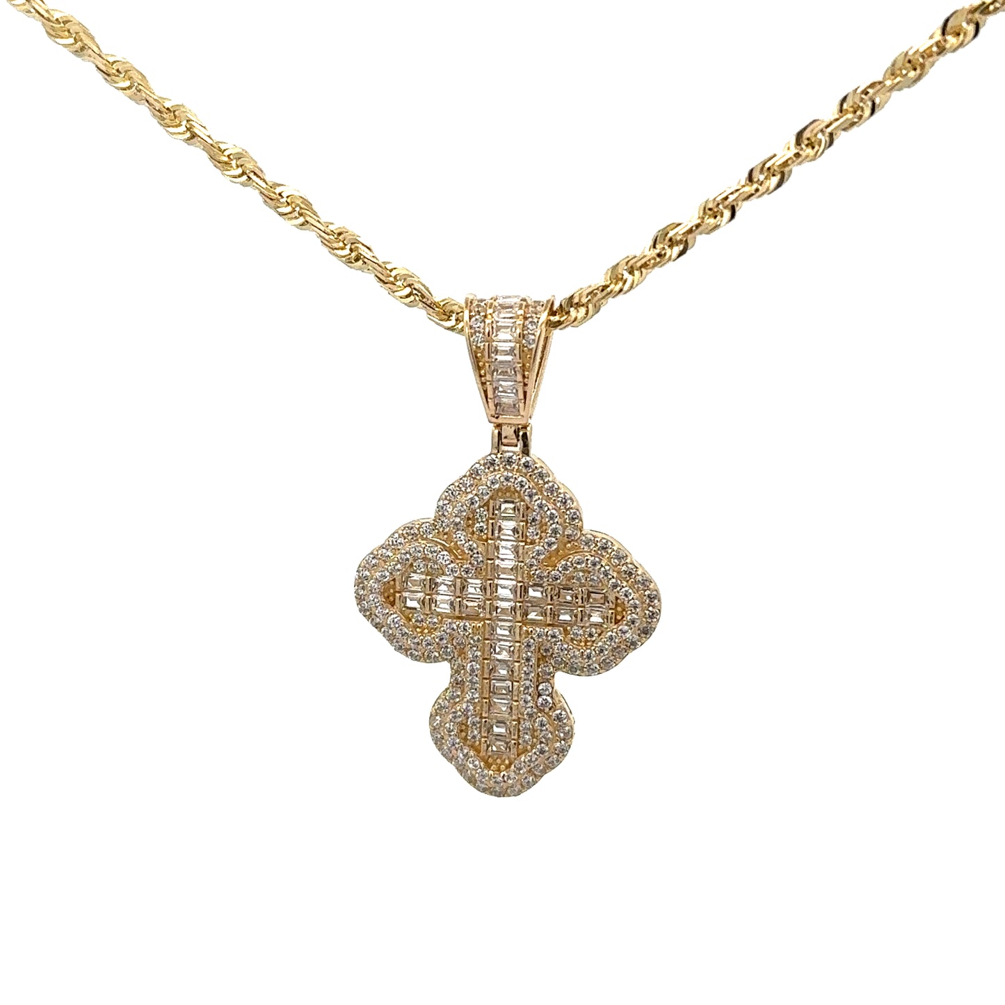 New 14K CZ Cross Pendant & Solid Rope Chain (2.6MM). H.J™️