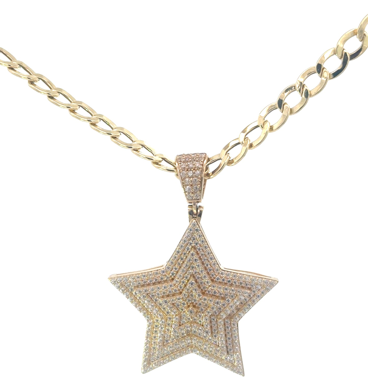 New 14K CZ Star Pendant & Cuban Chain. H.J™️