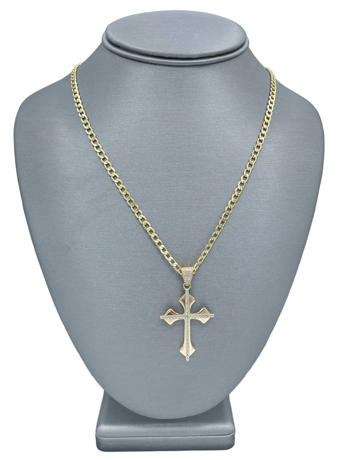 New 14K CZ Cross Pendant & Cuban Chain (4.0MM). H.J™️