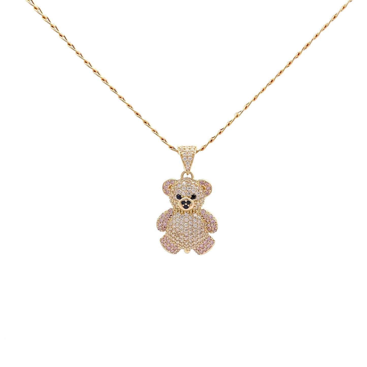 New 14k CZ Teddy Bear Pendant & Two Tone Cuban Chain (3.5MM) H.J™️