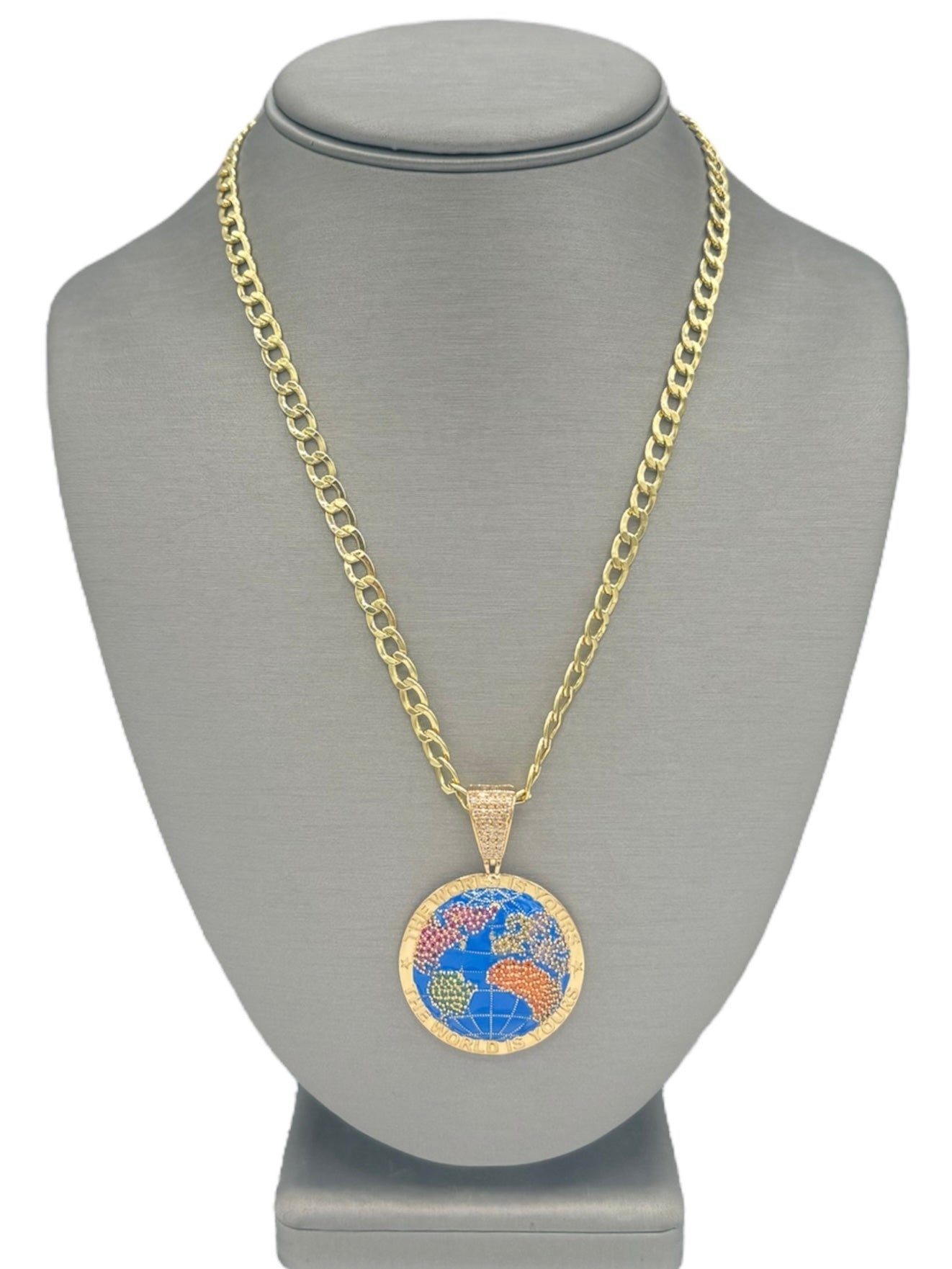 New 14K Round World Pendant & Cuban Chain. H.J™️