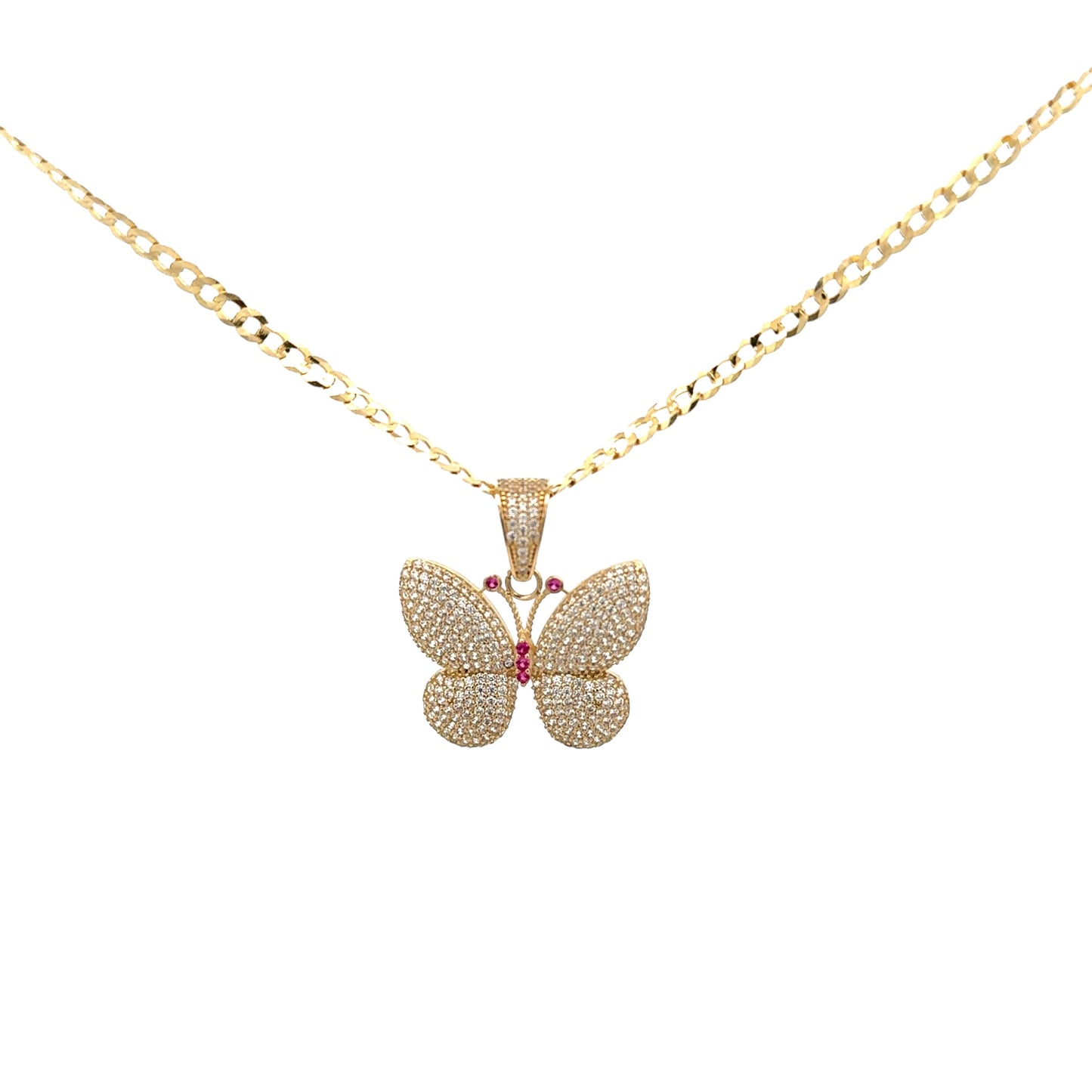 New 14K CZ Butterfly Pendant & Solid Cuban Chain. H.J™️