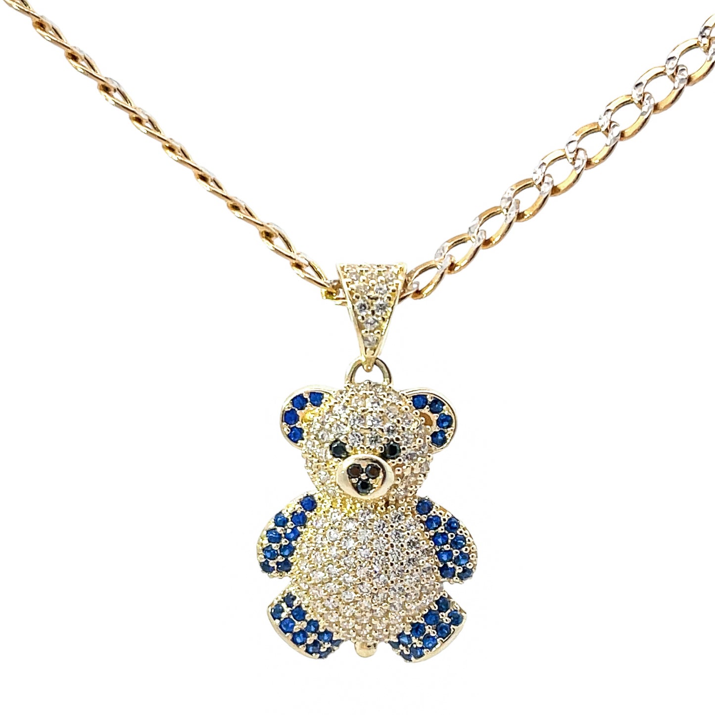 New 14k CZ Teddy Bear Pendant & Two Tone Cuban Chain (3.7MM) H.J™️