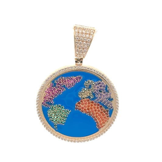 New 14K CZ World Map Pendant. H.J™️