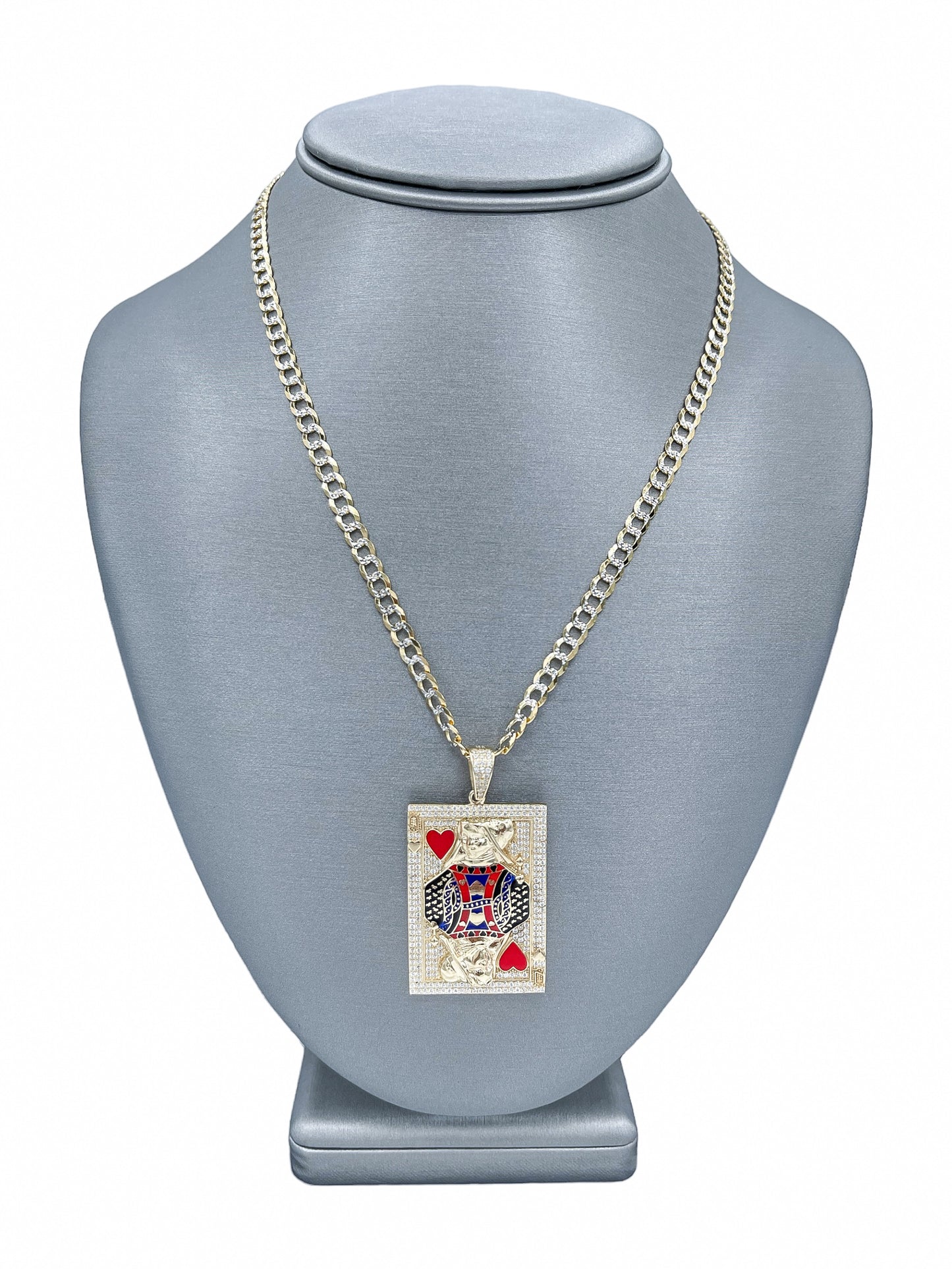 New 14k CZ Queen of Hearts Pendant & Solid Two Tone Cuban Chain (4.7MM). H.J™️