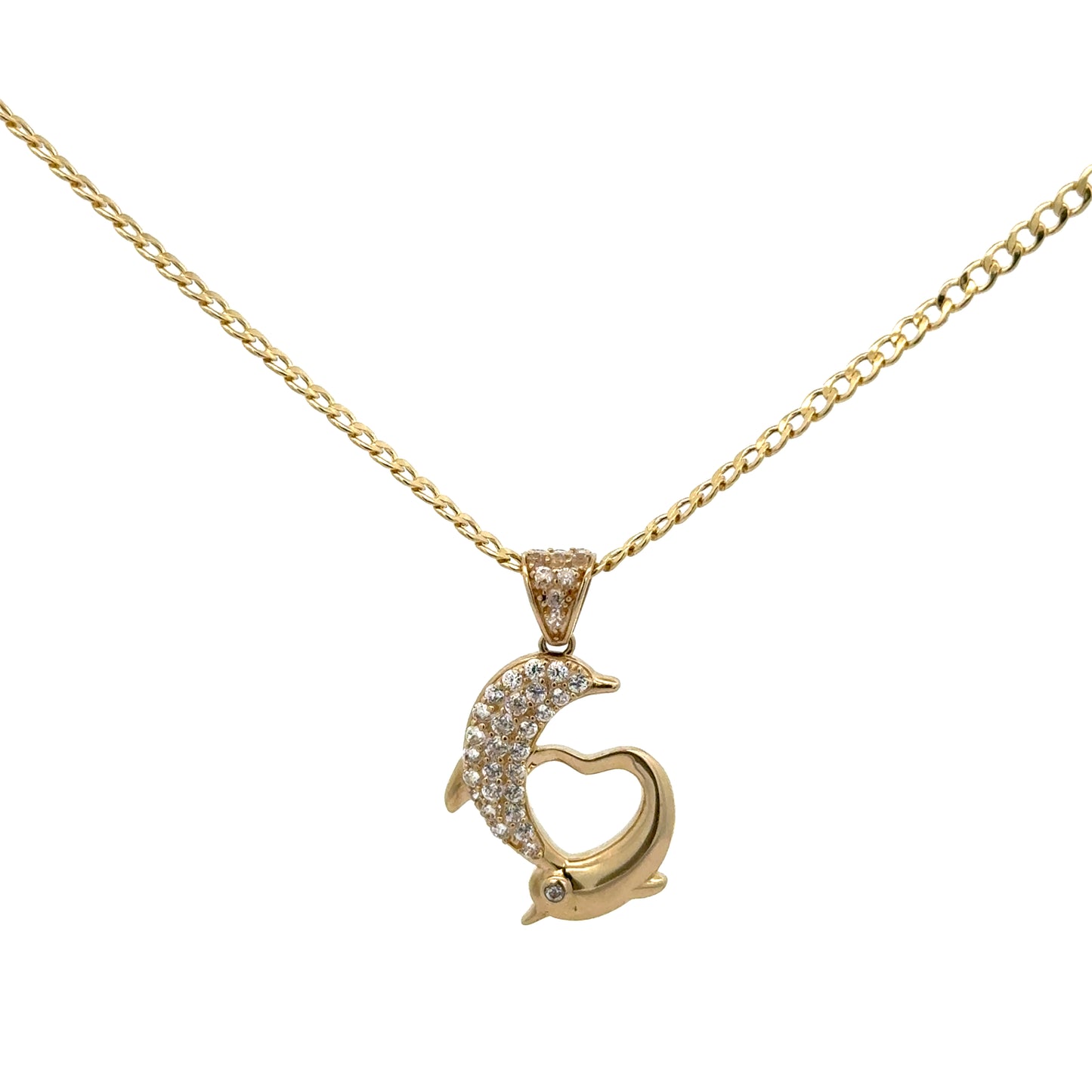 New 14K CZ Dolphins Pendant & Cuban Chain. H.J™️