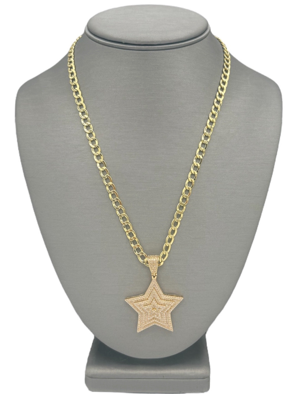 New 14K CZ Star Pendant & Cuban Chain. H.J™️