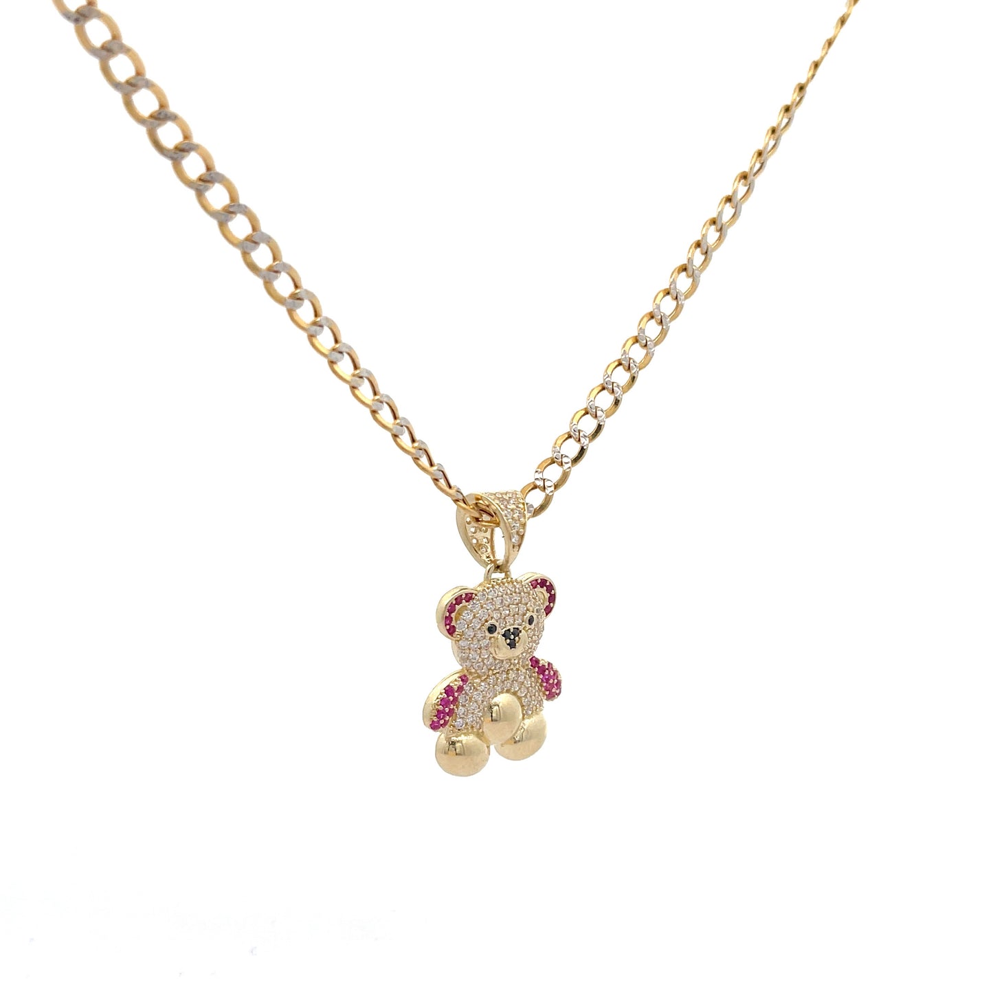 New 14k CZ Teddy Bear Pendant & Two Tone Cuban Chain (3.6MM) H.J™️