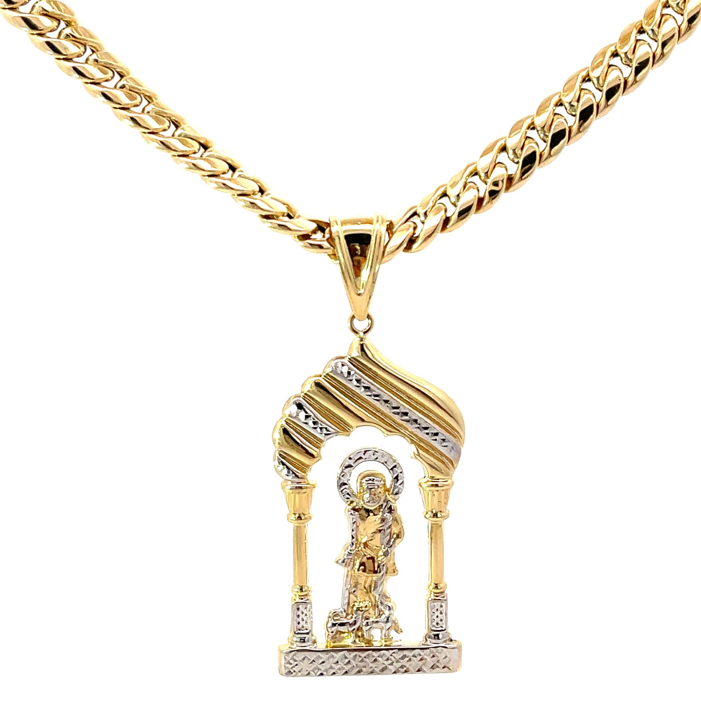 New 14k San Lazaro Pendant & Miami Cuban Choker (7.4MM) H.J™️