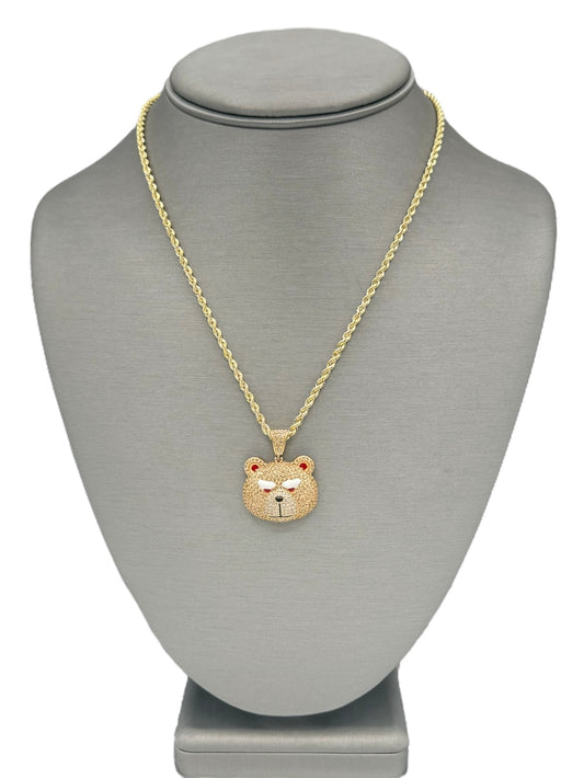 New 14K CZ Bear Pendant & Rope Chain H.J™️