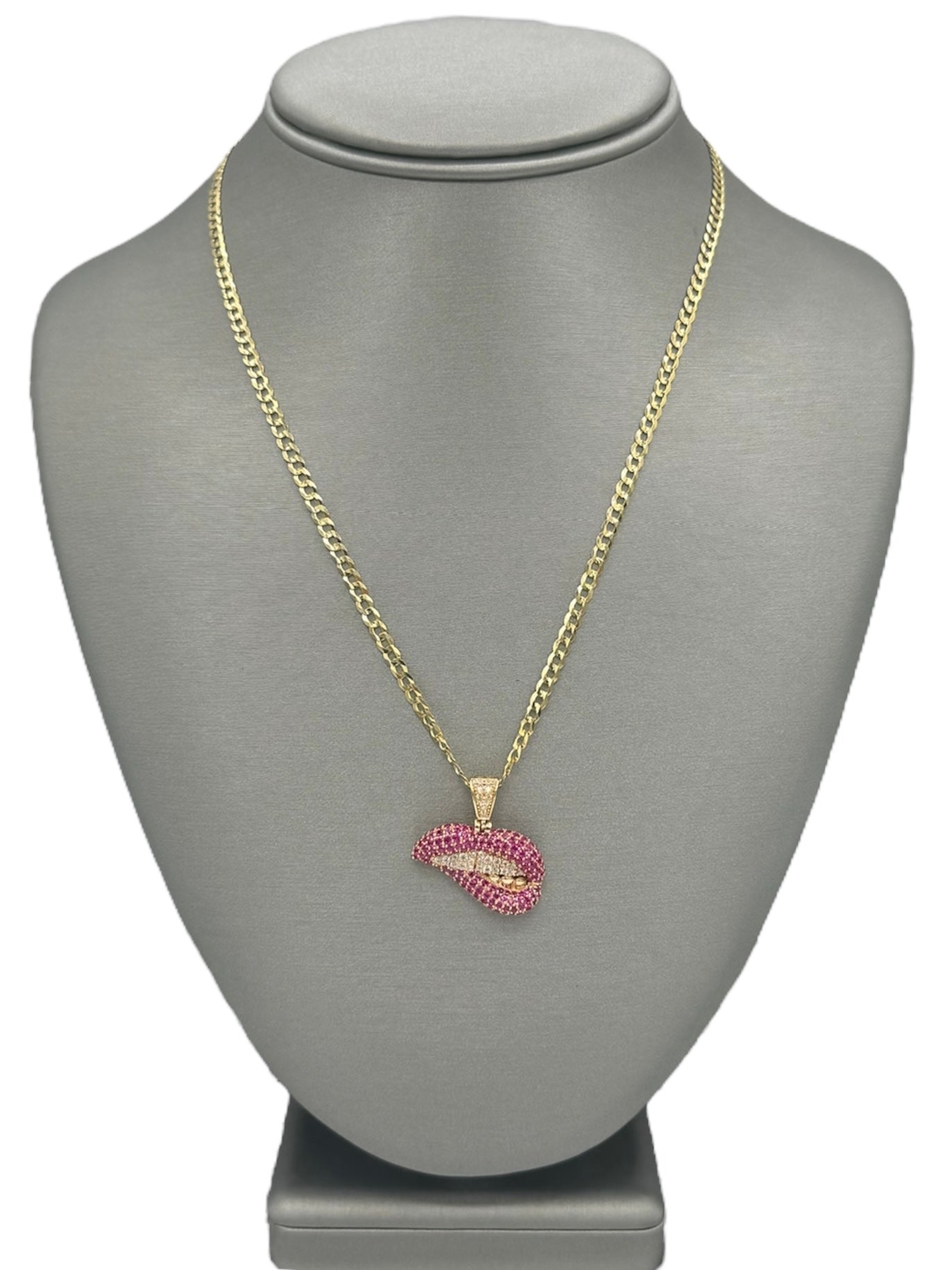 New 14K CZ Lips Pendant & Solid Cuban Chain. H.J™️