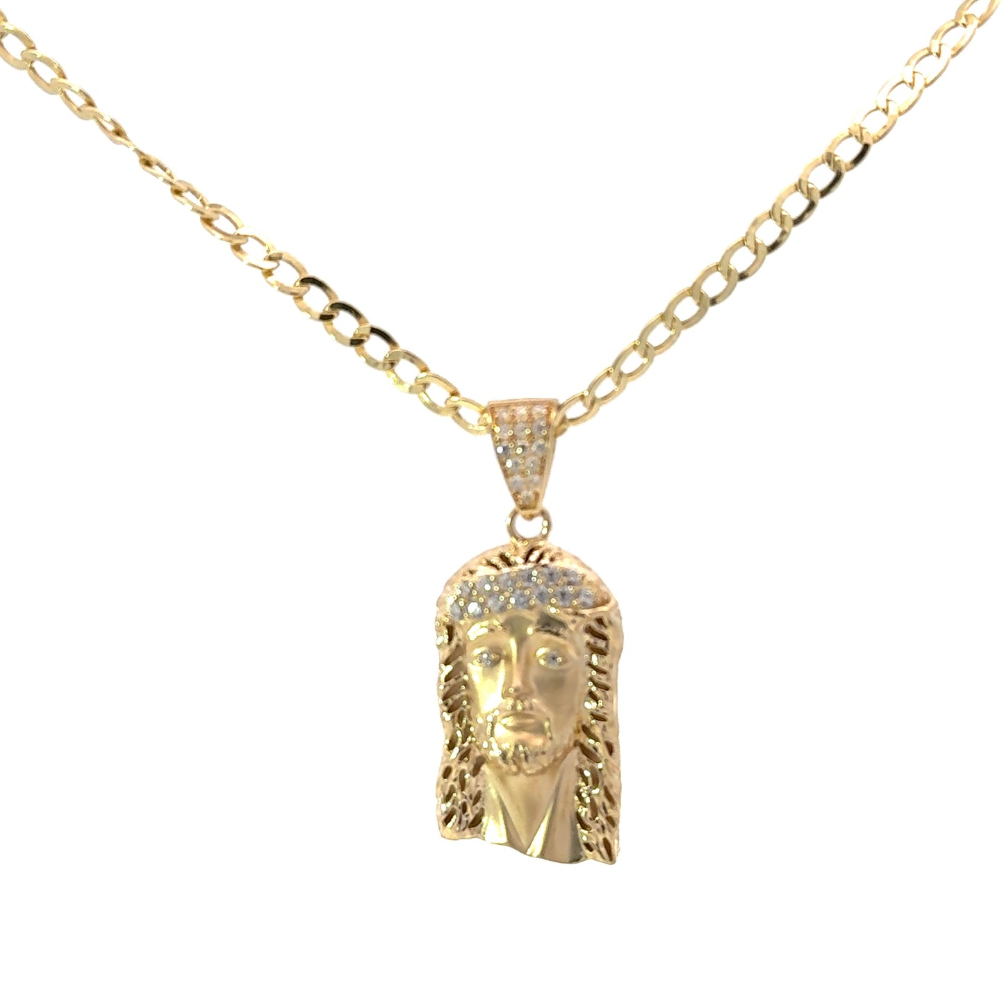 New 14K CZ Jesus Face Pendant & Cuban Chain (3.5MM). H.J™️