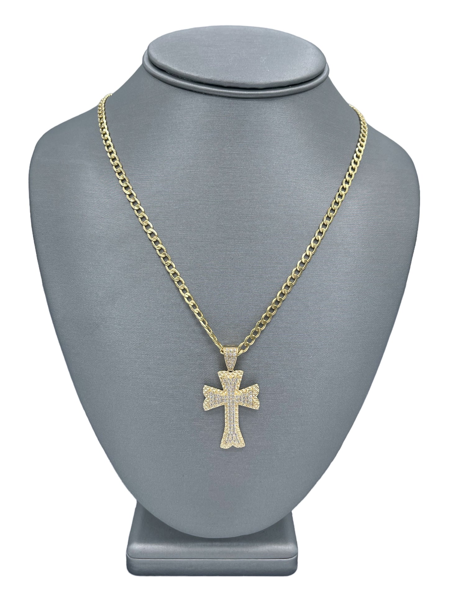 New 14K CZ Cross Pendant & Cuban Chain (4.0MM). H.J™️