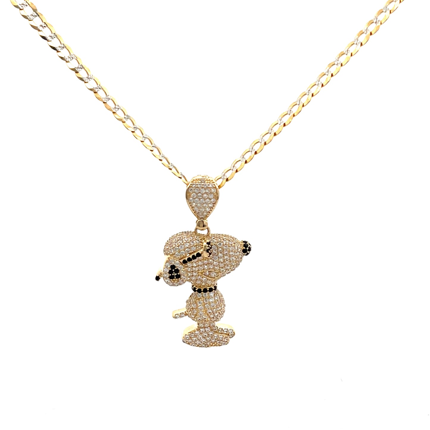 New 14k CZ Snoopy Pendant & Solid Two Tone Cuban Chain (3.7MM). H.J™️