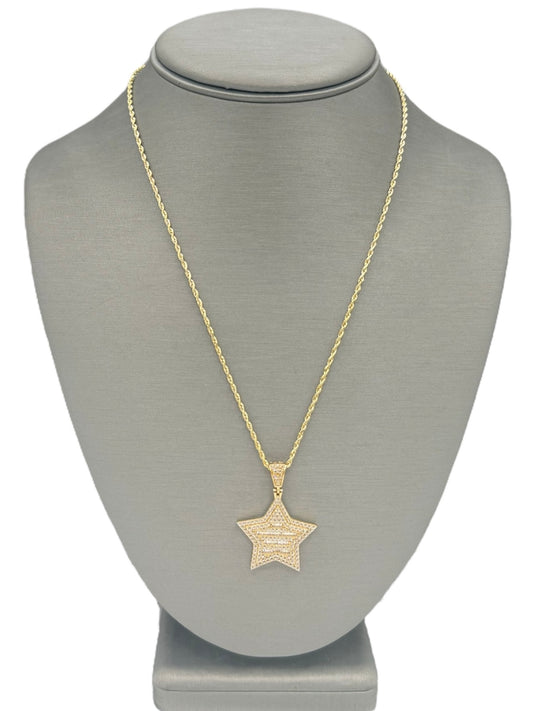 New 14K CZ Star Pendant & Rope Chain. H.J™️