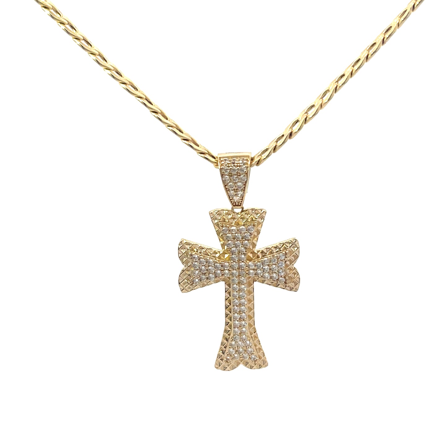 New 14K CZ Cross Pendant & Cuban Chain (4.0MM). H.J™️