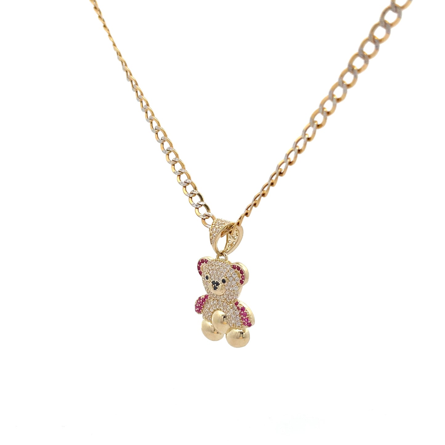 New 14k CZ Teddy Bear Pendant & Two Tone Cuban Chain (3.6MM) H.J™️