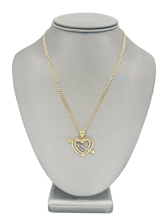 New 14K CZ Heart Pendant & Solid Two Tone Cuban Chain (2.1MM). H.J™️