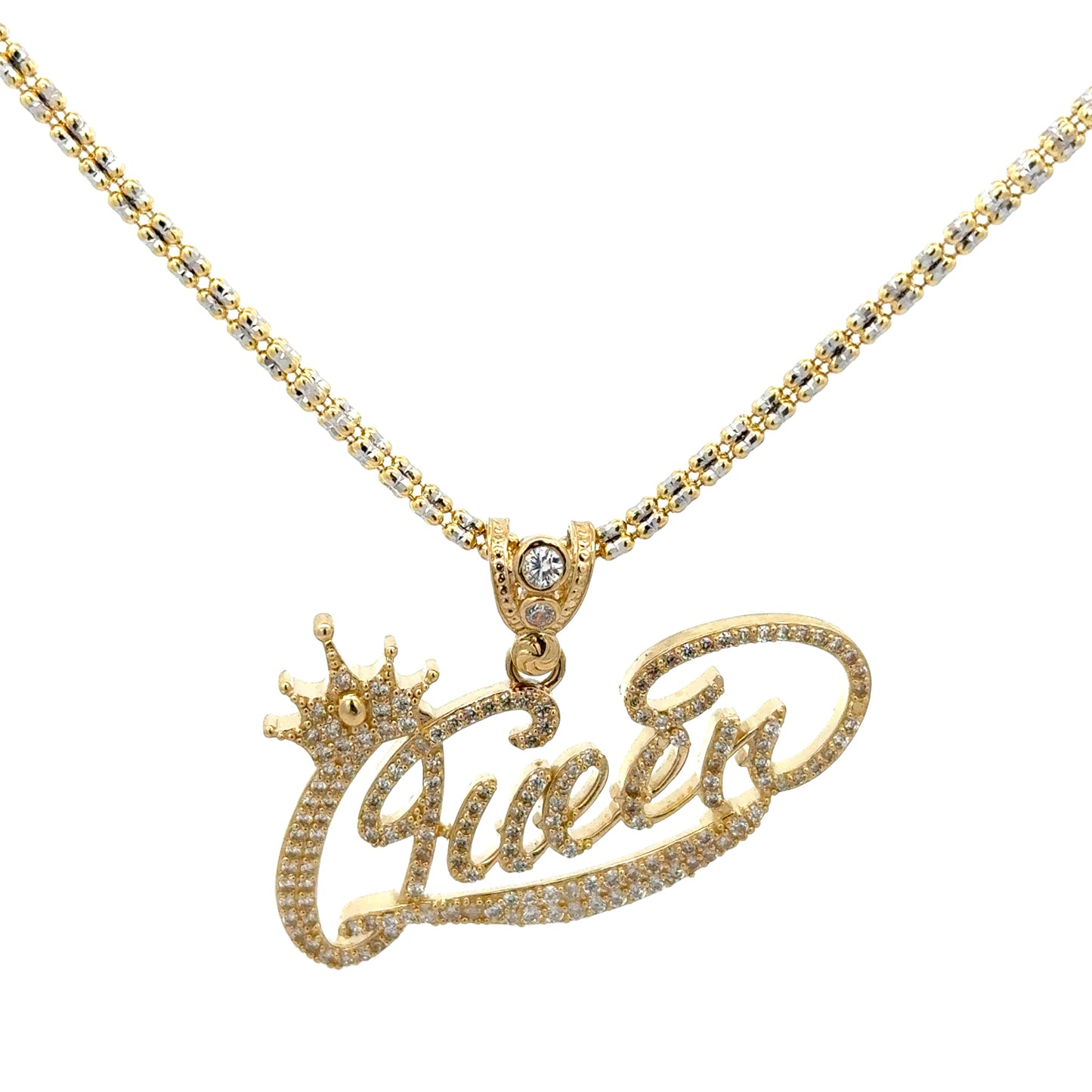 New 14K CZ Queen Pendant & Ice Chain (2.5MM) H.J™️