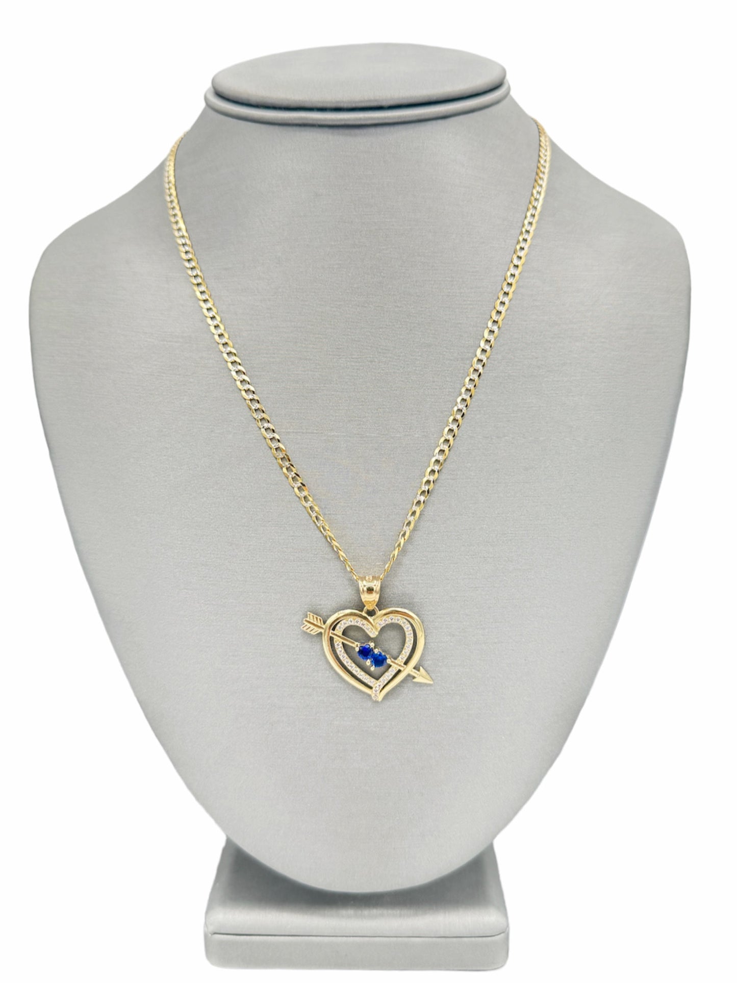 New 14K CZ Heart Pendant & Solid Two Tone Cuban Chain (2.1MM)  H.J™️