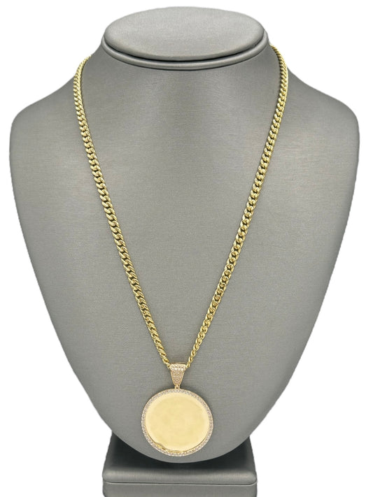 New 14K CZ Picture Pendant & Miami Cuban Chain H.J™️
