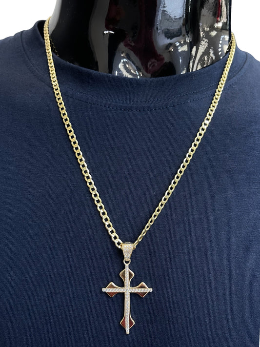 New 14K CZ Cross Pendant & Cuban Chain (4.0MM). H.J™️