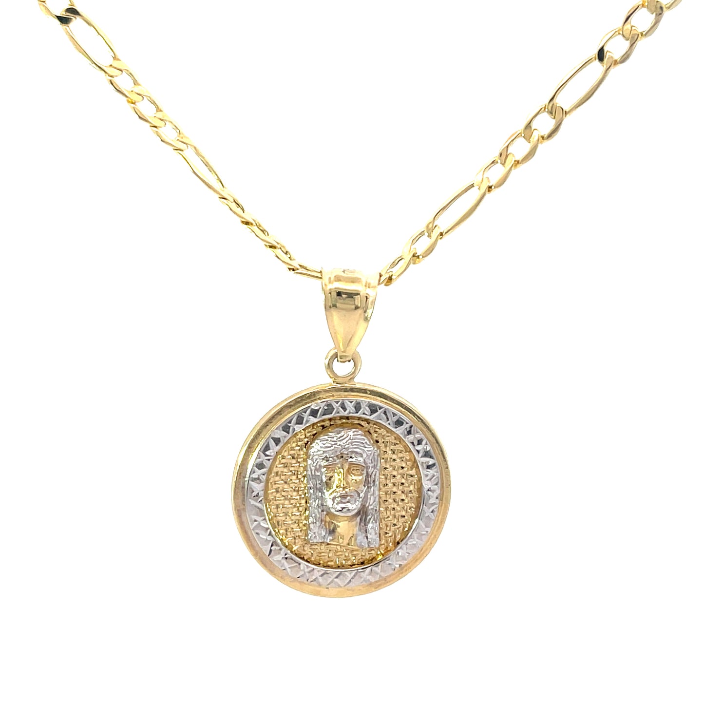 New 14K Jesus Pendant & Figaro Chain (3.5MM). H.J™️