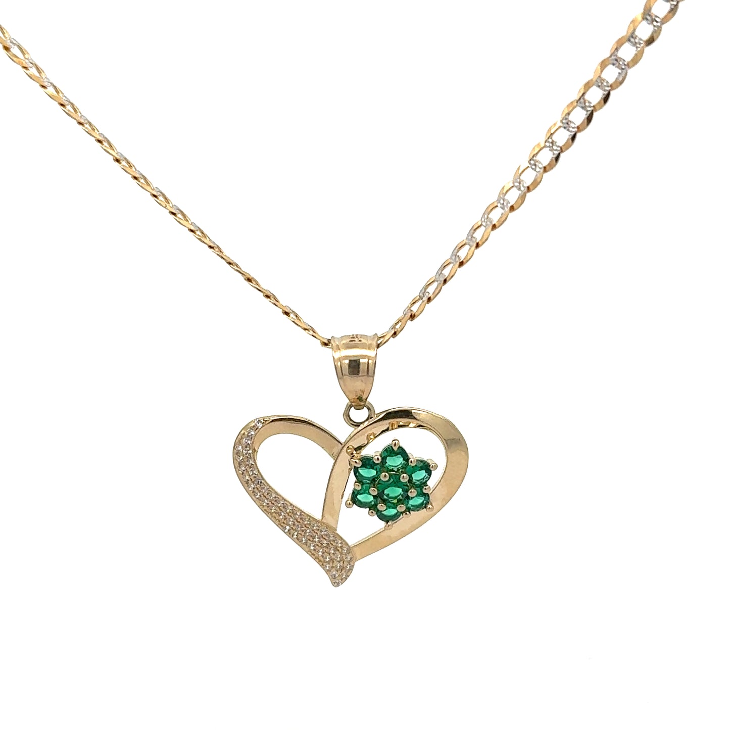 New 14K CZ Heart Pendant &  Solid Two Tone Cuban Chain (2.1MM). H.J™️