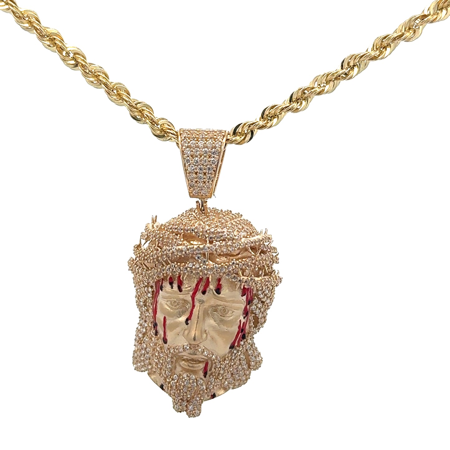 New 14K CZ Jesus Face Pendant & Rope Chain. H.J™️