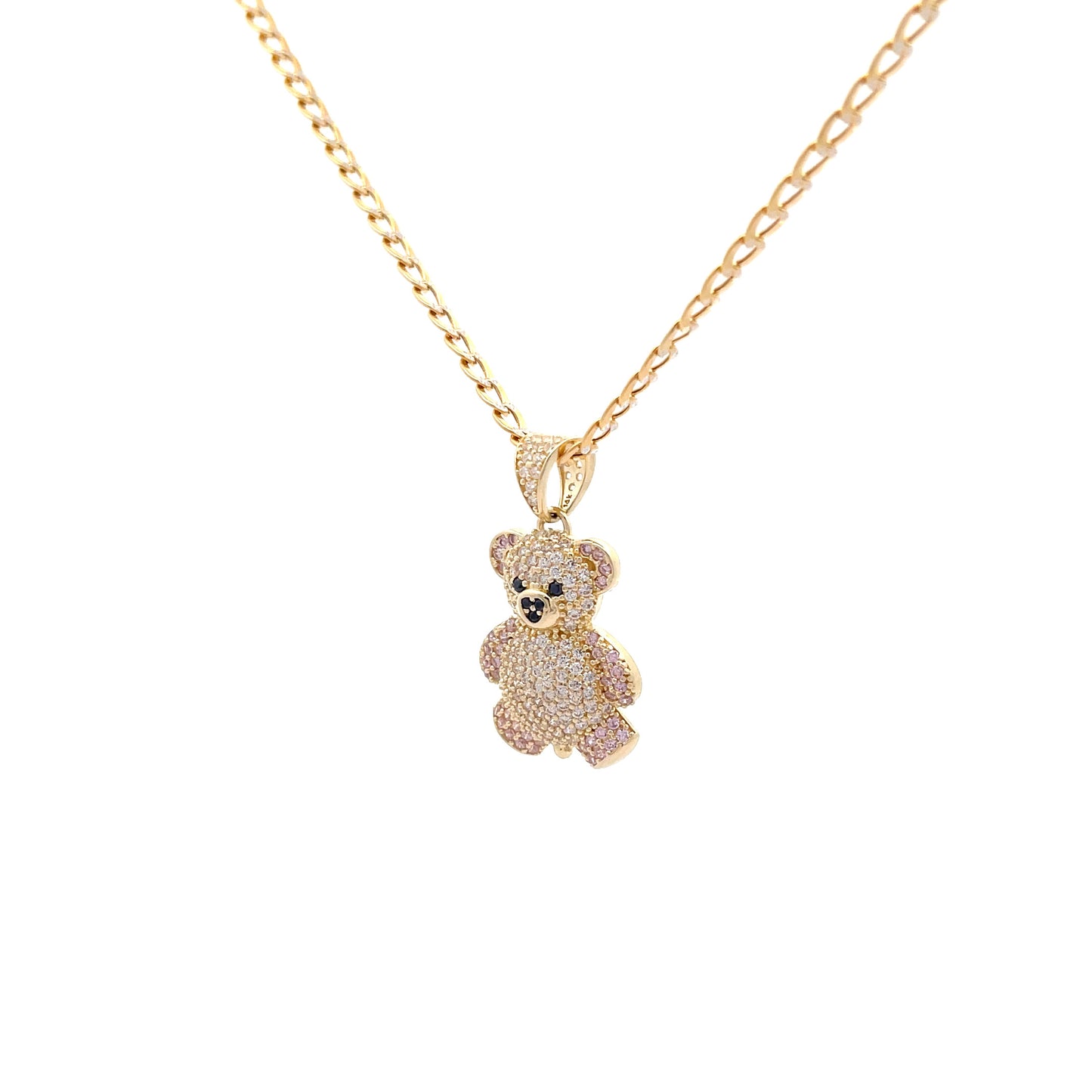 New 14k CZ Teddy Bear Pendant & Two Tone Cuban Chain (3.5MM) H.J™️