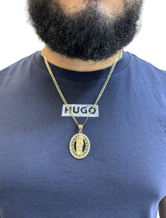 New 14K CZ Saint Judes Pendant & Solid Two Tone Cuban Chain (3.7MM). H.J™️