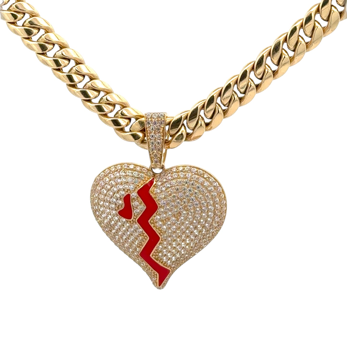 New 14K CZ Broken Heart Pendant & Choker (7.5MM) H.J™️