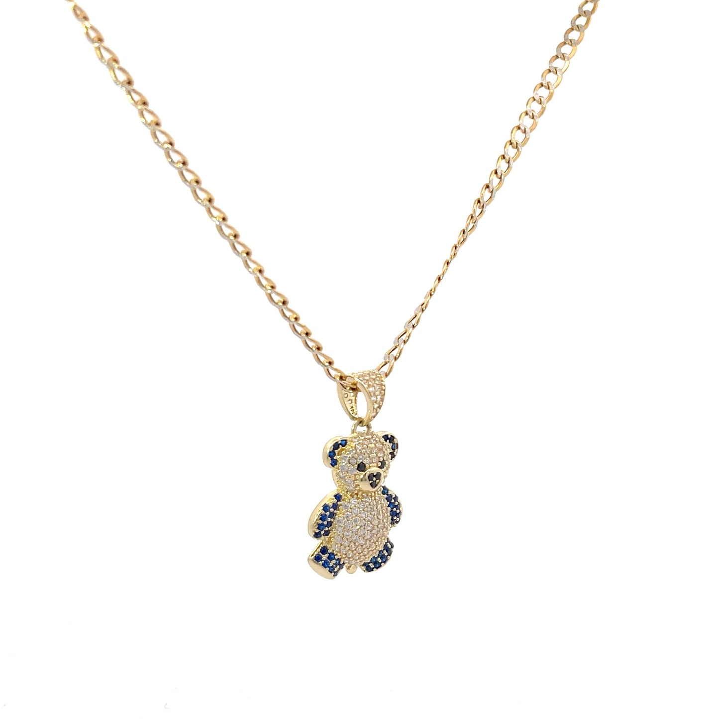 New 14k CZ Teddy Bear Pendant & Two Tone Cuban Chain (3.7MM) H.J™️