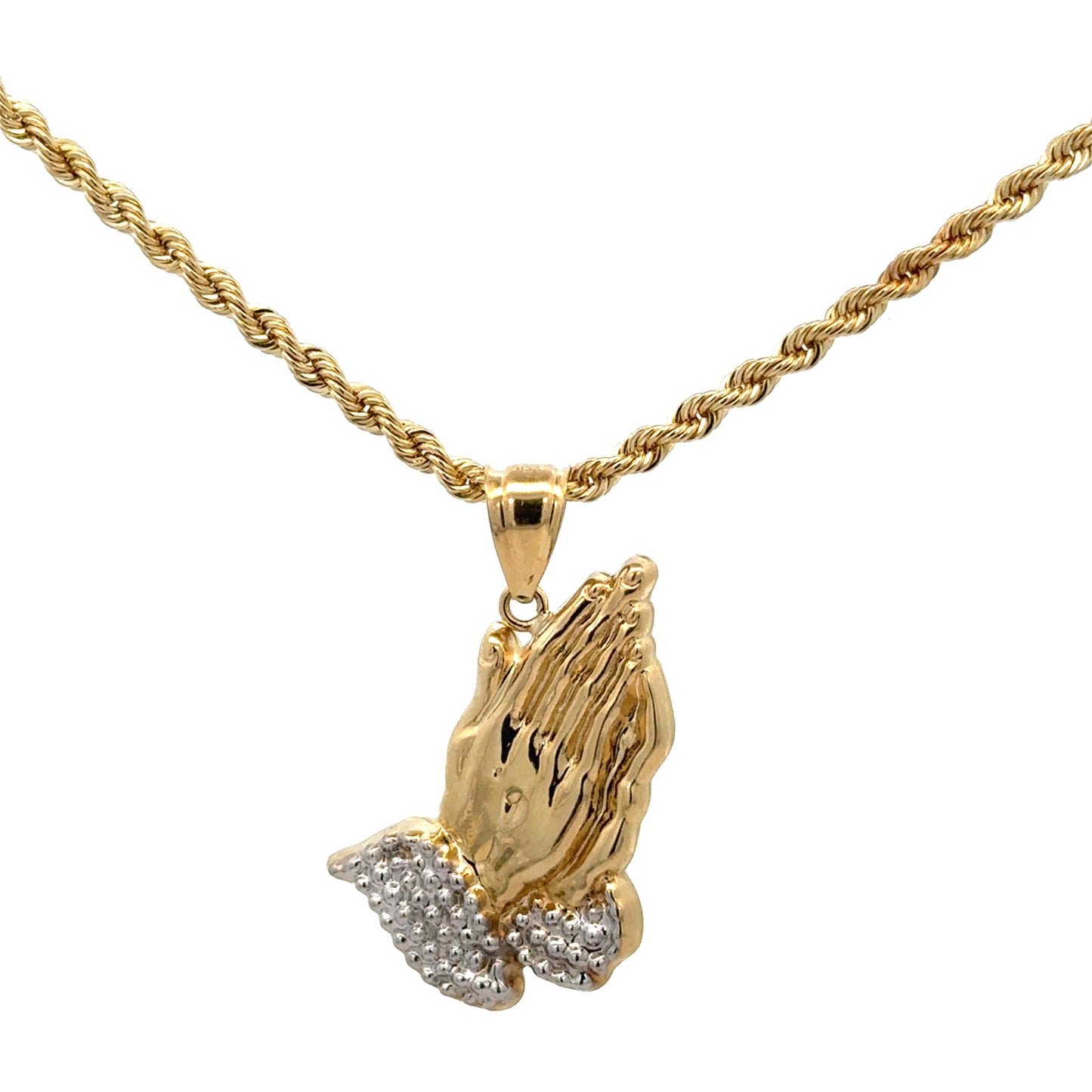 New 14K CZ Praying Hands Pendant & Rope Chain. H.J™️