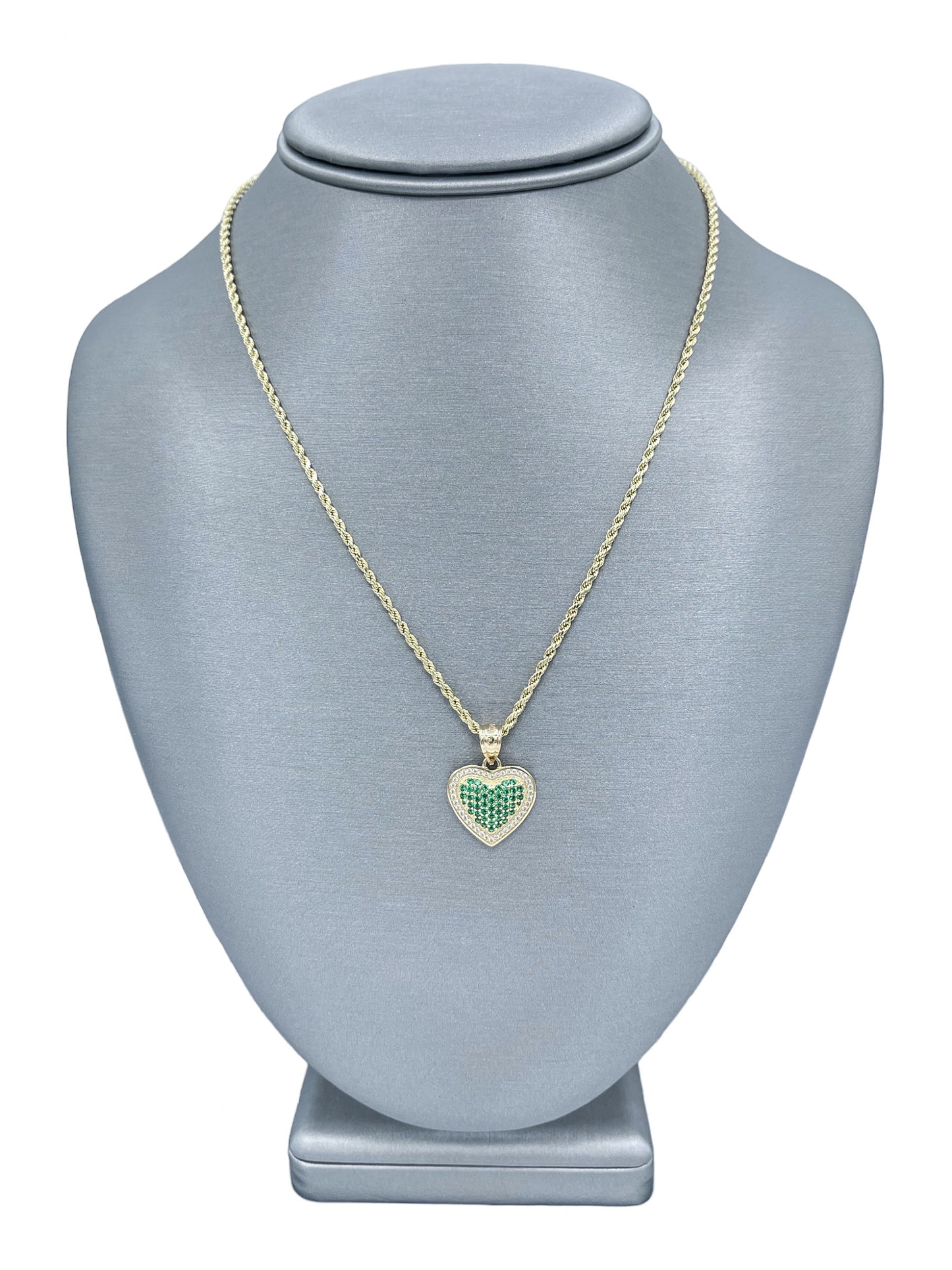 New 14k CZ Heart Pendant & Rope Chain (1.7MM). H.J™️