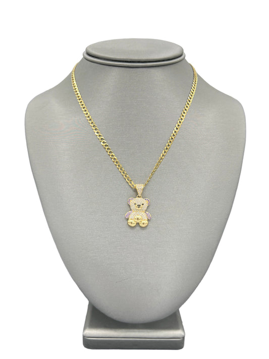 New 14K CZ Teddy Bear Pendant & Solid Cuban Chain (3.7MM). H.J™️