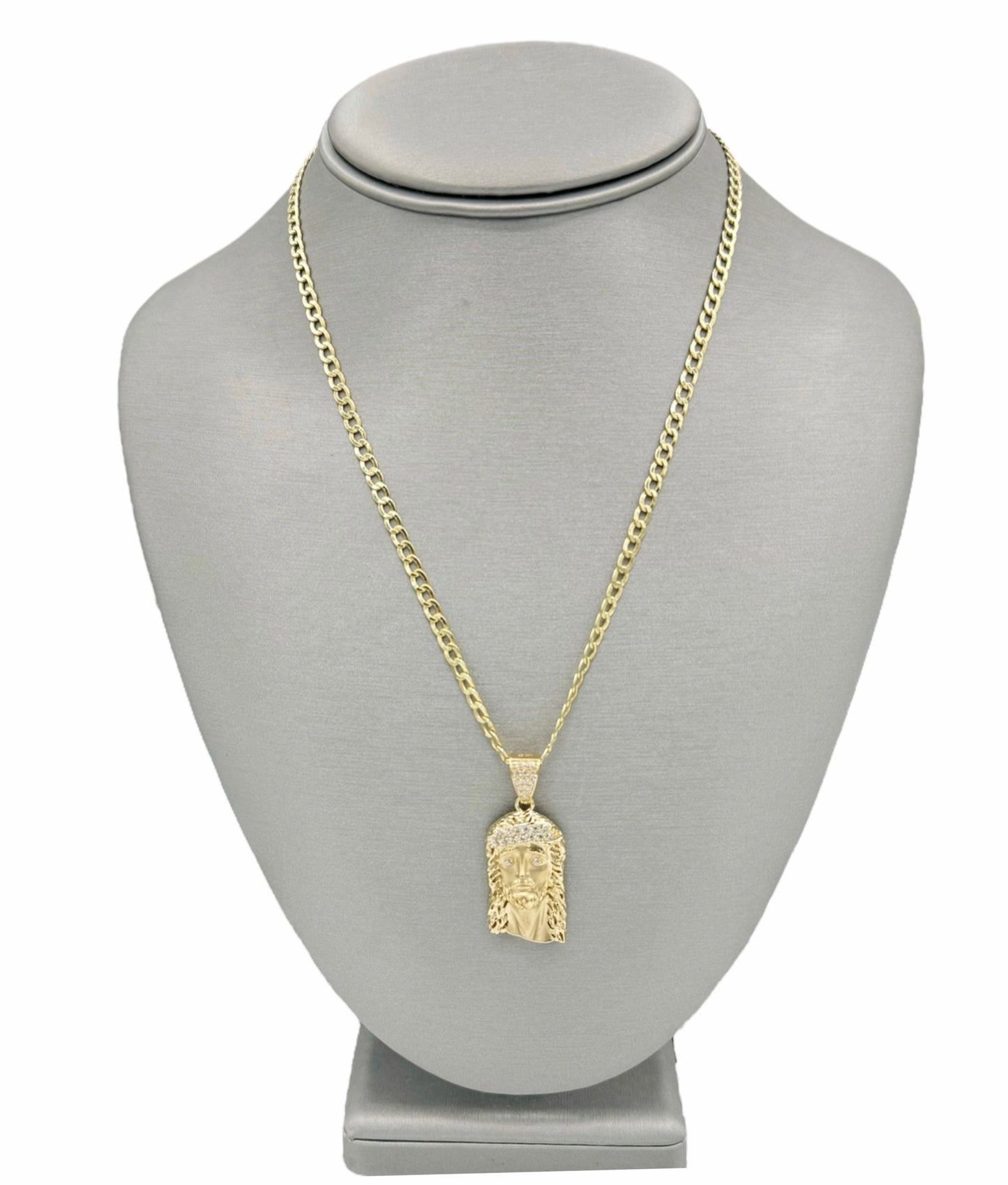 New 14K CZ Jesus Face Pendant & Cuban Chain (3.5MM). H.J™️