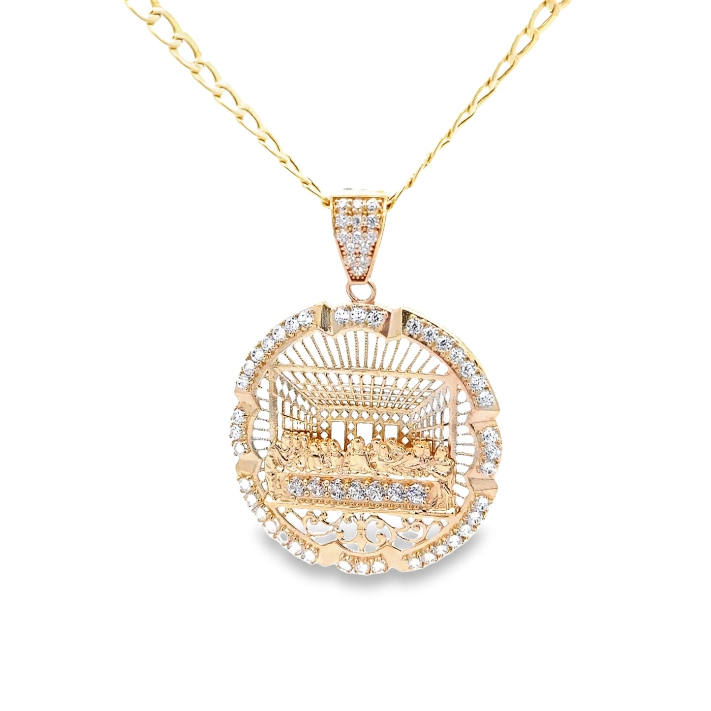 New 14K CZ Last Supper Pendant & Cuban Chain (3.5mm). H.J™️