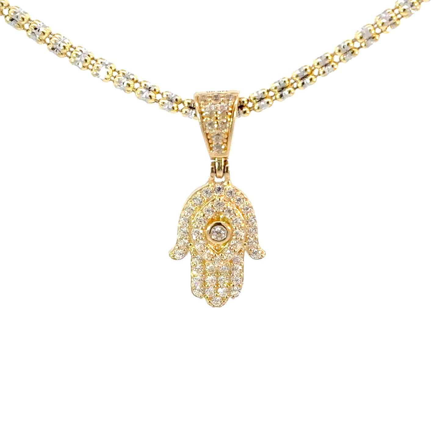 New 14K CZ Hamsa Pendant & Ice Chain H.J™️