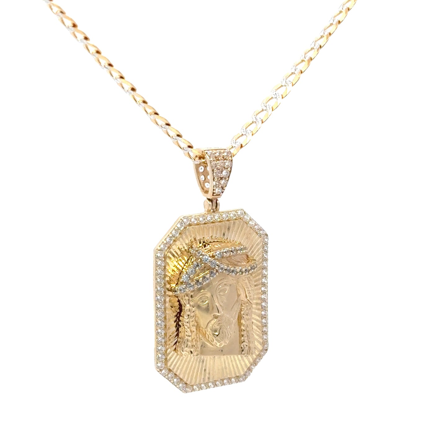 New 14K CZ Jesus Pendant & Solid Two Tone Cuban Chain H.J™️