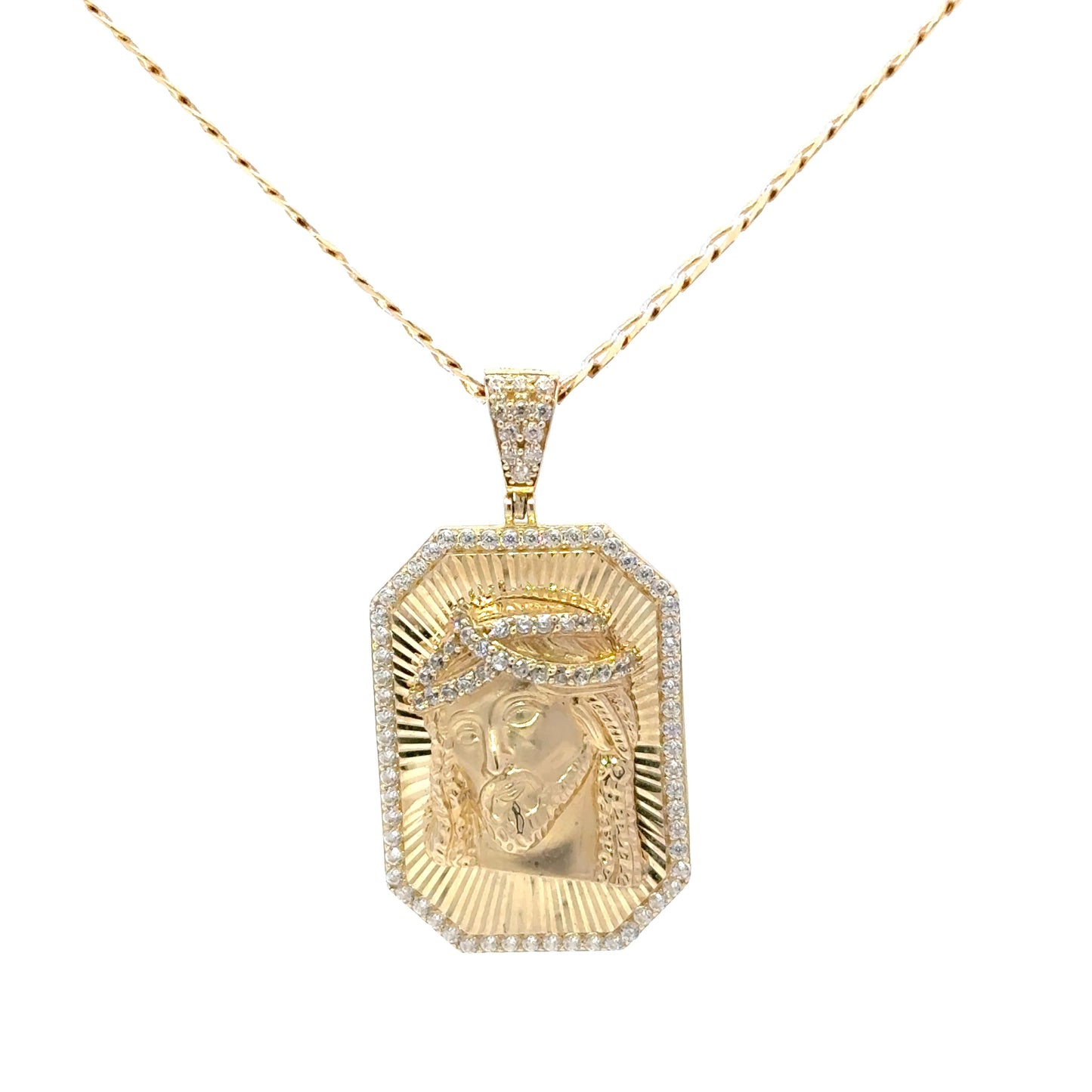 New 14K CZ Jesus Pendant & Solid Two Tone Cuban Chain H.J™️