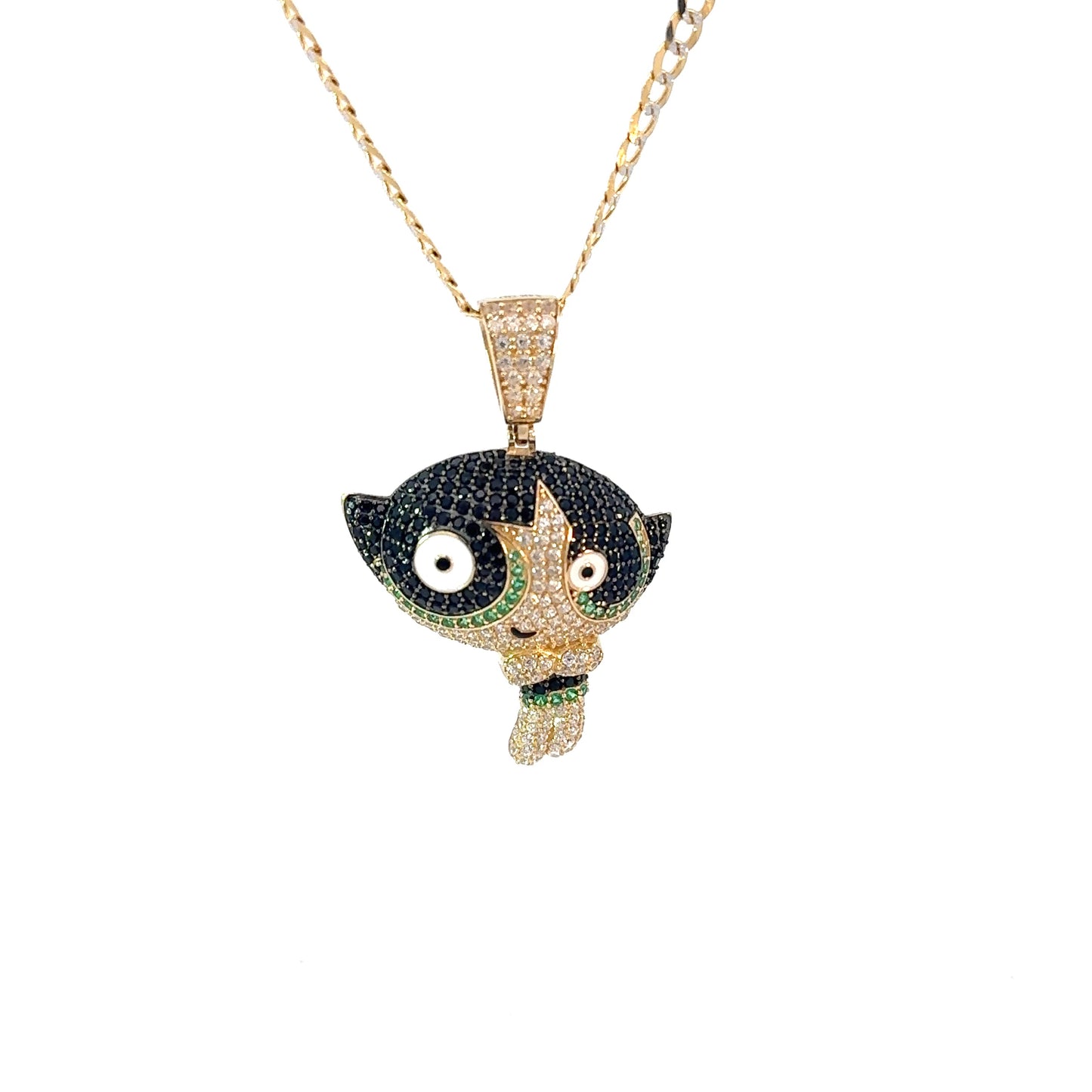 New 14K Powerpuff Girl Pendant & Solid Two Tone Cuban Chain H.J™️